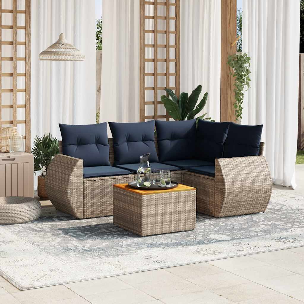 Conjunto de sofá de jardim de 5 peças com almofadas em rattan sintético cinza