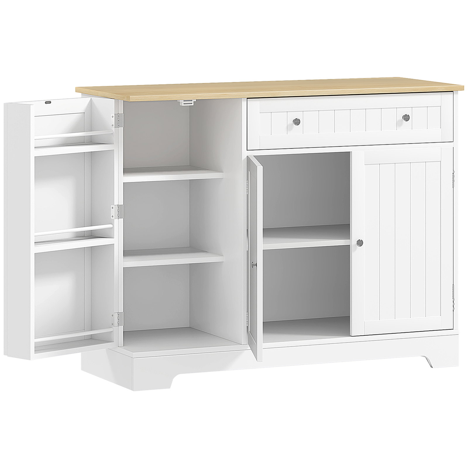 Aparador de cozinha 3 prateleiras com porta gaveta prateleiras ajustáveis para sala de jantar 105x40x83 cm branco