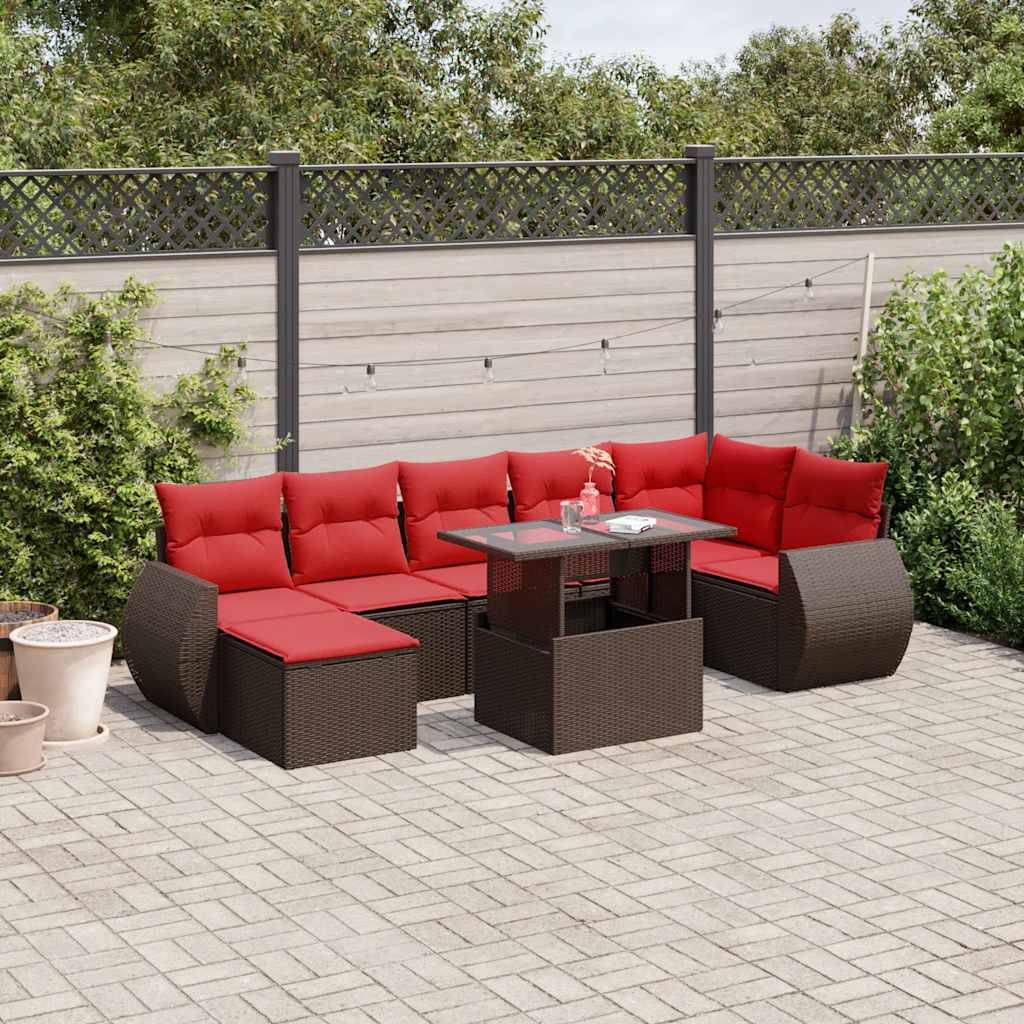 Conjunto de sofá de jardim com 8 peças e almofadas em rattan sintético marrom
