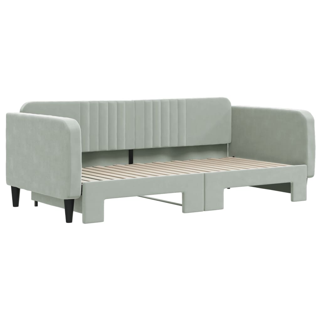 Sofá-cama com gavetão 90x190 cm veludo cinzento-claro