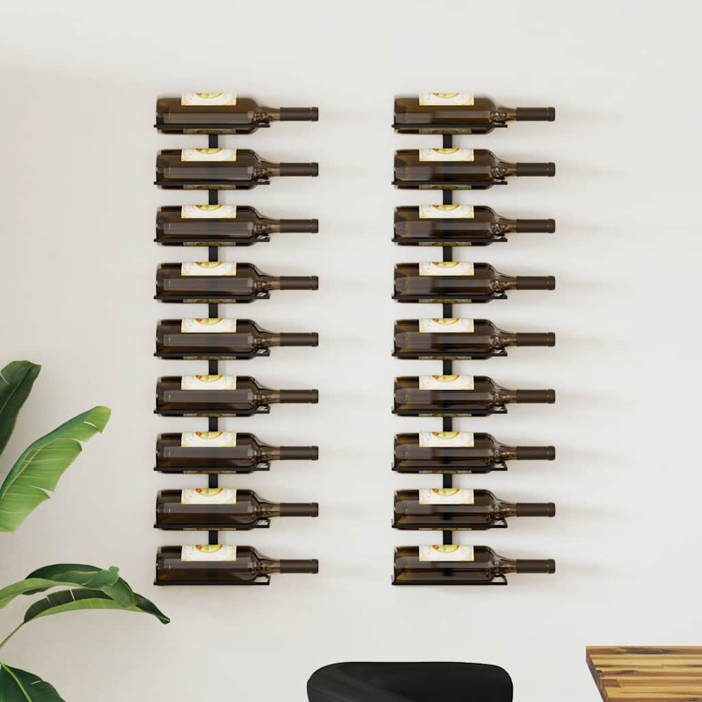 Garrafeiras de parede para 18 garrafas 2 pcs ferro preto