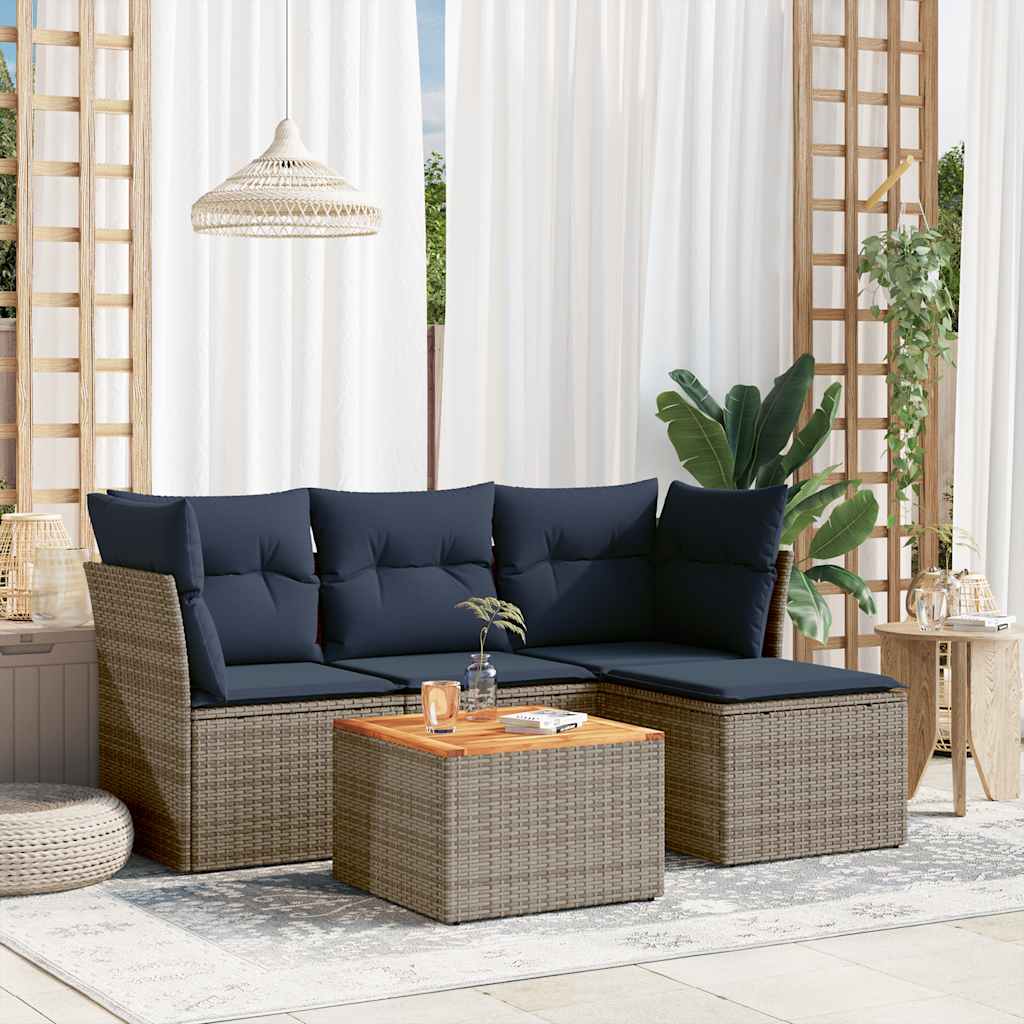 Conjunto de sofá de jardim de 5 peças com almofadas em rattan sintético cinza