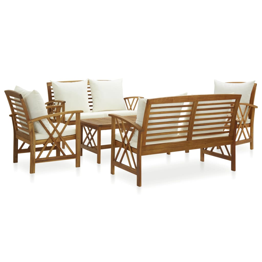 5 Pcs conjunto lounge de jardim c/ almofadões acácia maciça
