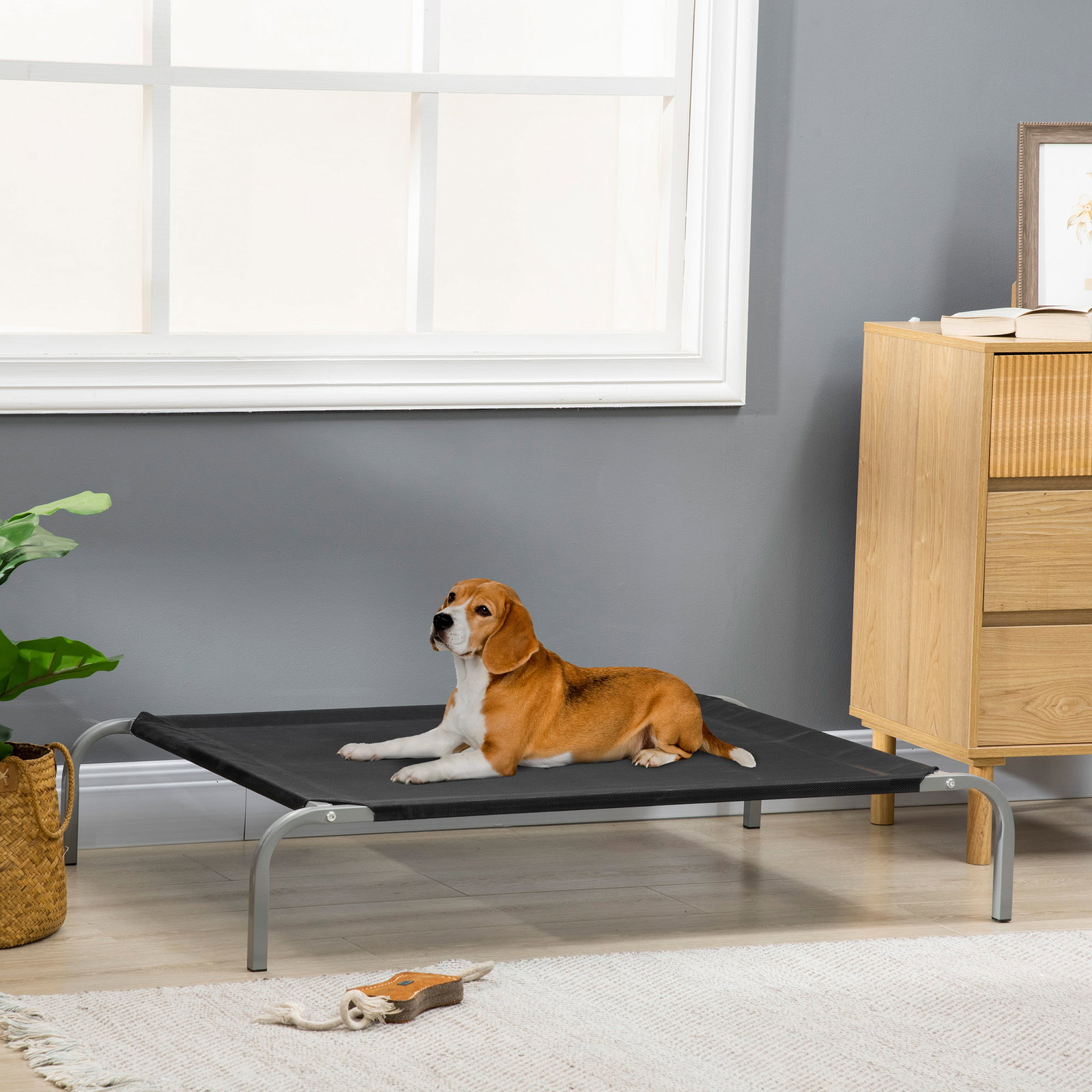 Cama Elevada para Animais de Estimação Cama para Cães e Gatos Desmontável Tecido Textilene Exterior Jardim Terraço 110x75x20 cm