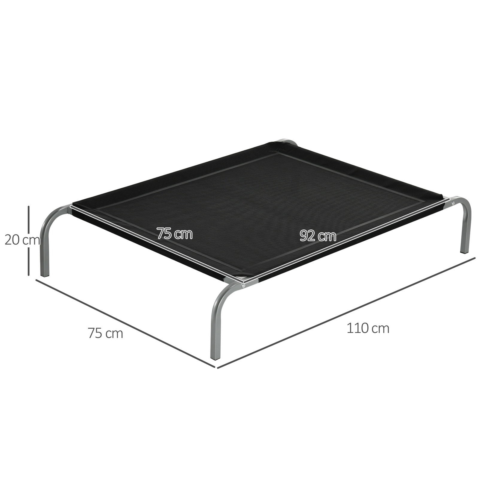 Cama Elevada para Animais de Estimação Cama para Cães e Gatos Desmontável Tecido Textilene Exterior Jardim Terraço 110x75x20 cm