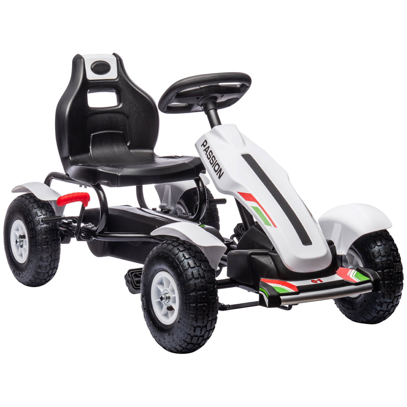 Kart a pedais para crianças com assento ajustável pneus de goma travão de mão para crianças de 5-12 anos 121x58x61 cm branco