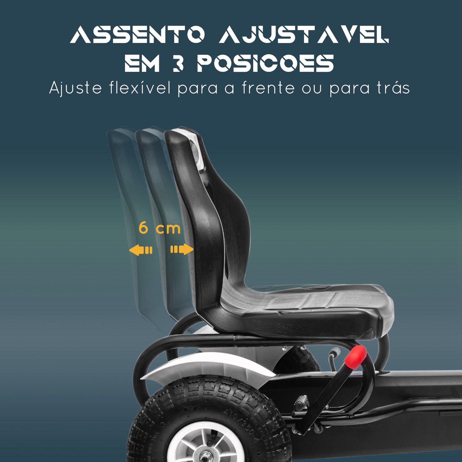Kart a pedais para crianças com assento ajustável pneus de goma travão de mão para crianças de 5-12 anos 121x58x61 cm branco