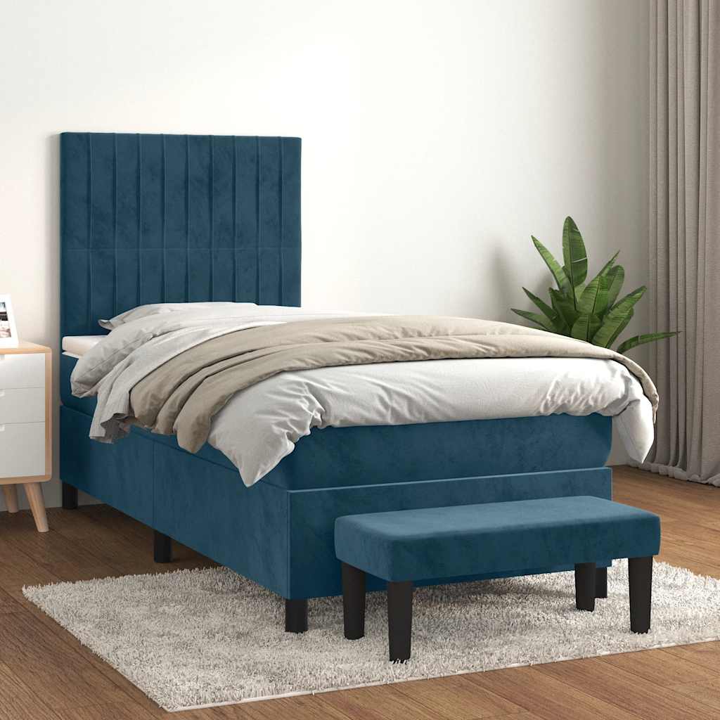 Cama com molas/colchão 90x200 cm veludo azul-escuro