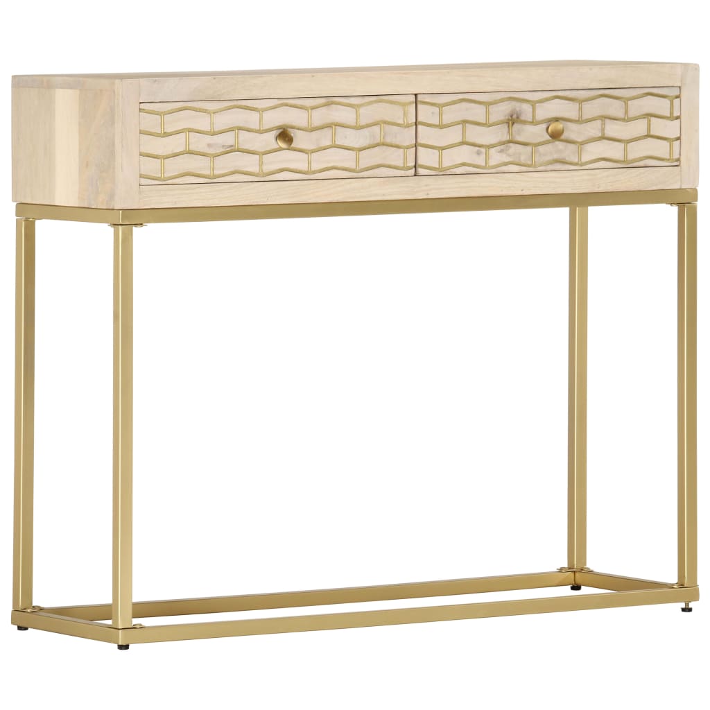 Mesa consola 90x30x75 cm madeira de mangueira maciça dourado