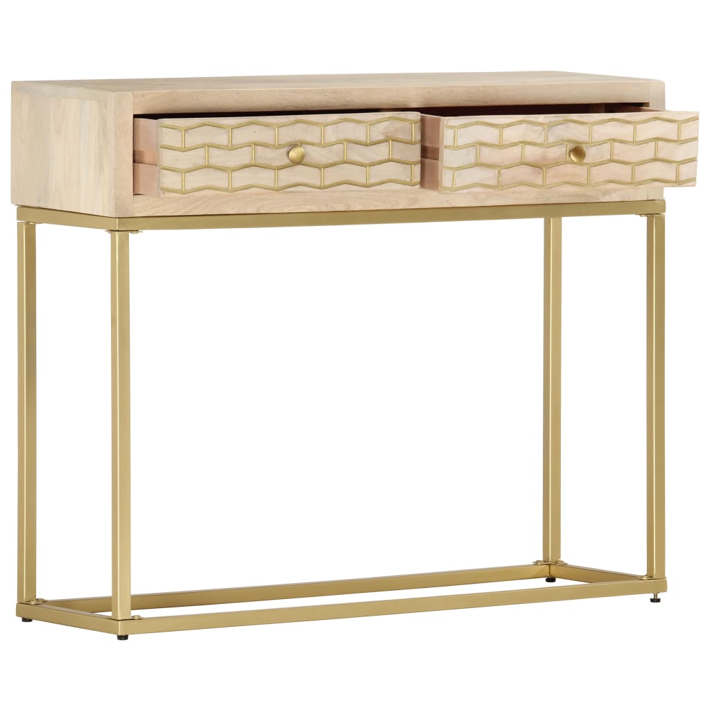 Mesa consola 90x30x75 cm madeira de mangueira maciça dourado