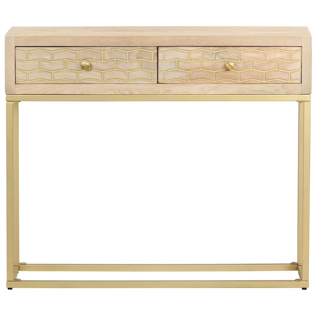Mesa consola 90x30x75 cm madeira de mangueira maciça dourado