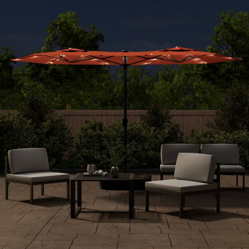 Guarda-sol de jardim c/ cabeça dupla/LED 316x145 cm terracotta