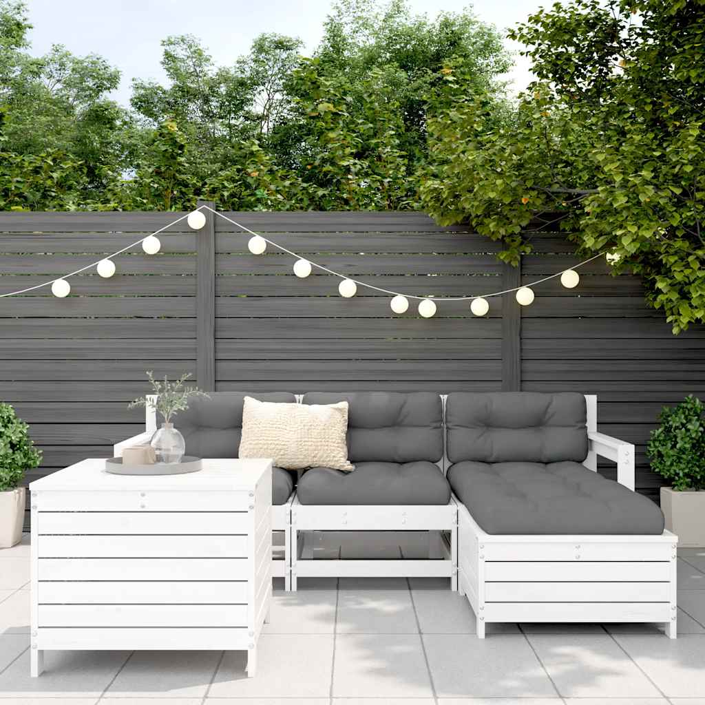 5 Pcs conjunto de sofás de jardim madeira pinho maciça branco