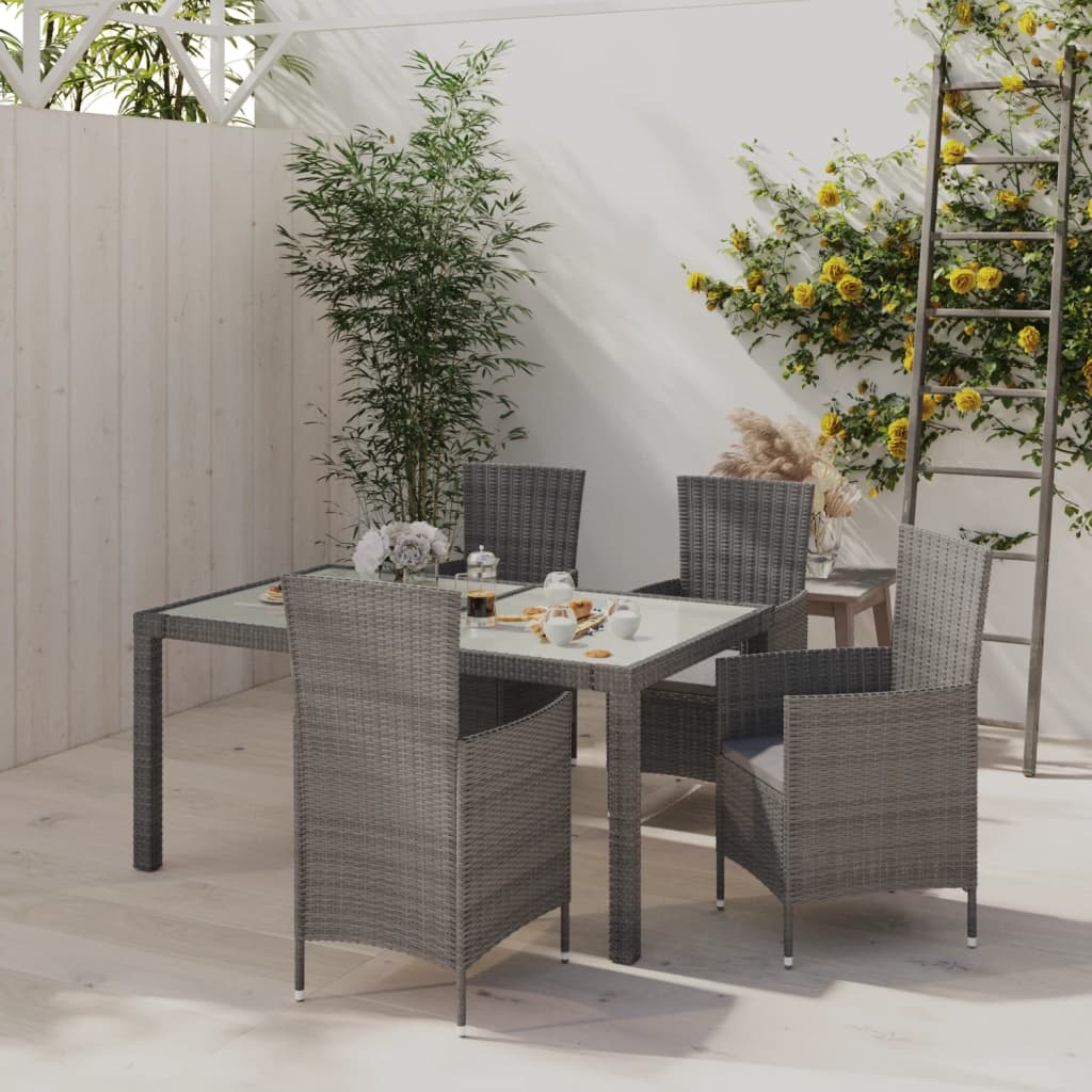5Pcs conjunto de jantar p/ exterior c/ almofadões vime PE cinza