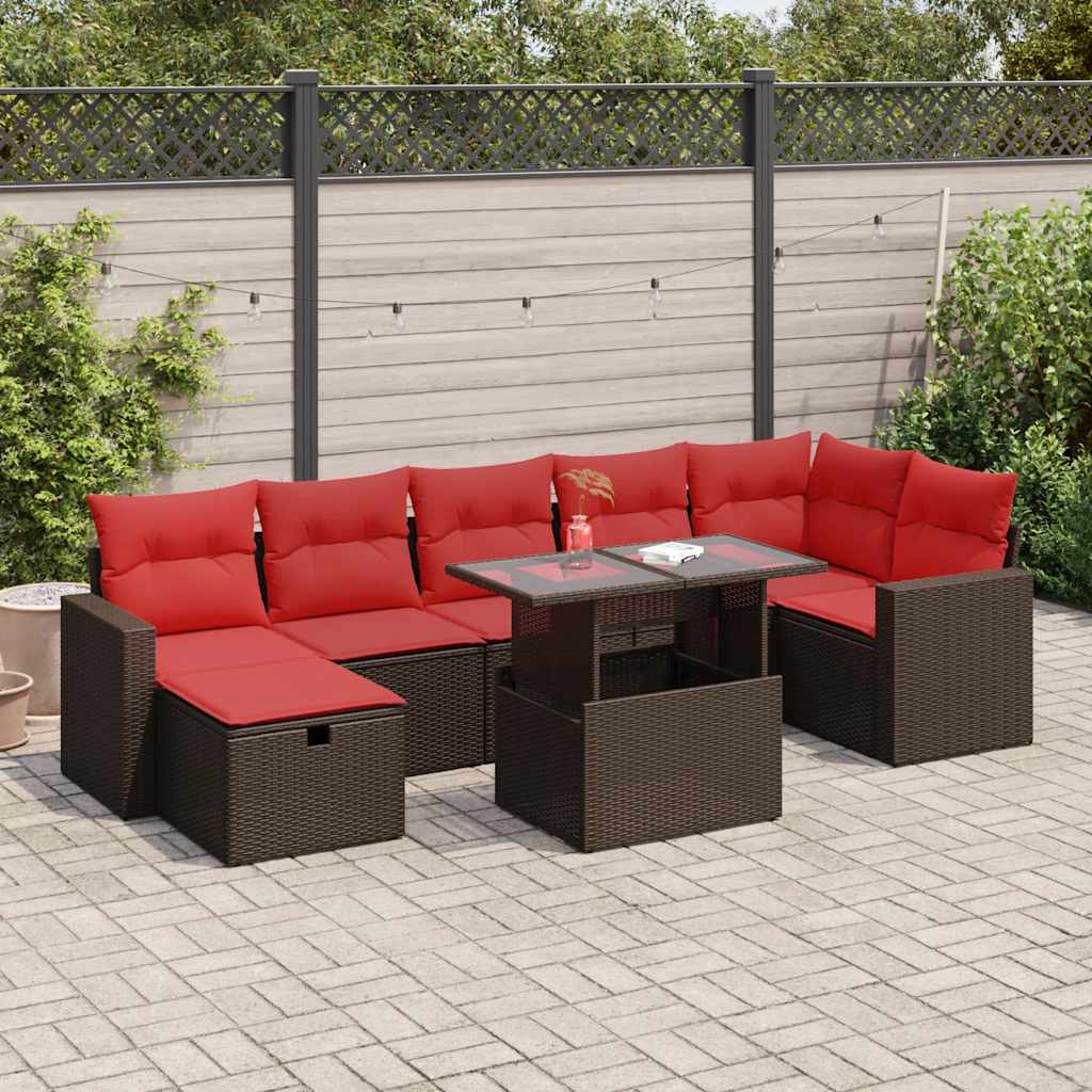 8 Pcs conjunto sofás jardim com almofadões vime PE/acácia castanho