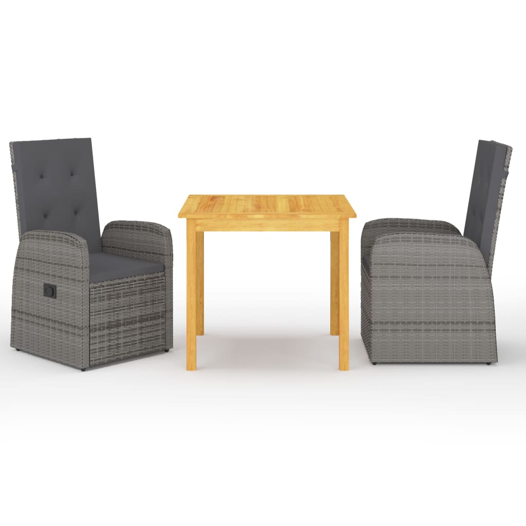 3 Pcs conjunto de jantar para jardim cinzento