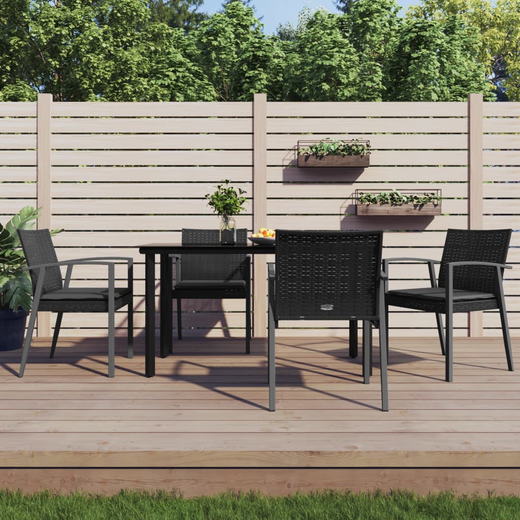 5 Pcs conjunto de jantar p/ jardim c/ almofadões vime PE e aço
