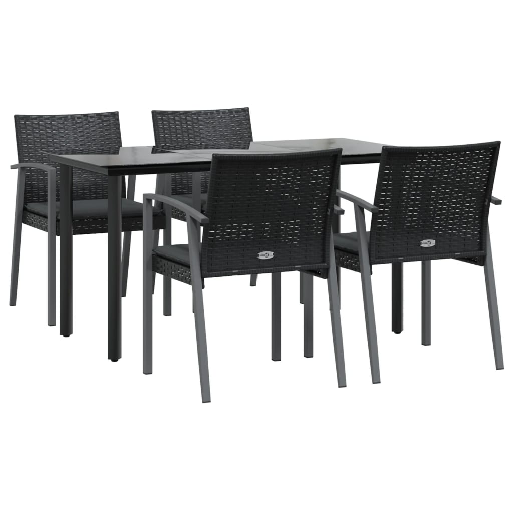 5 Pcs conjunto de jantar p/ jardim c/ almofadões vime PE e aço