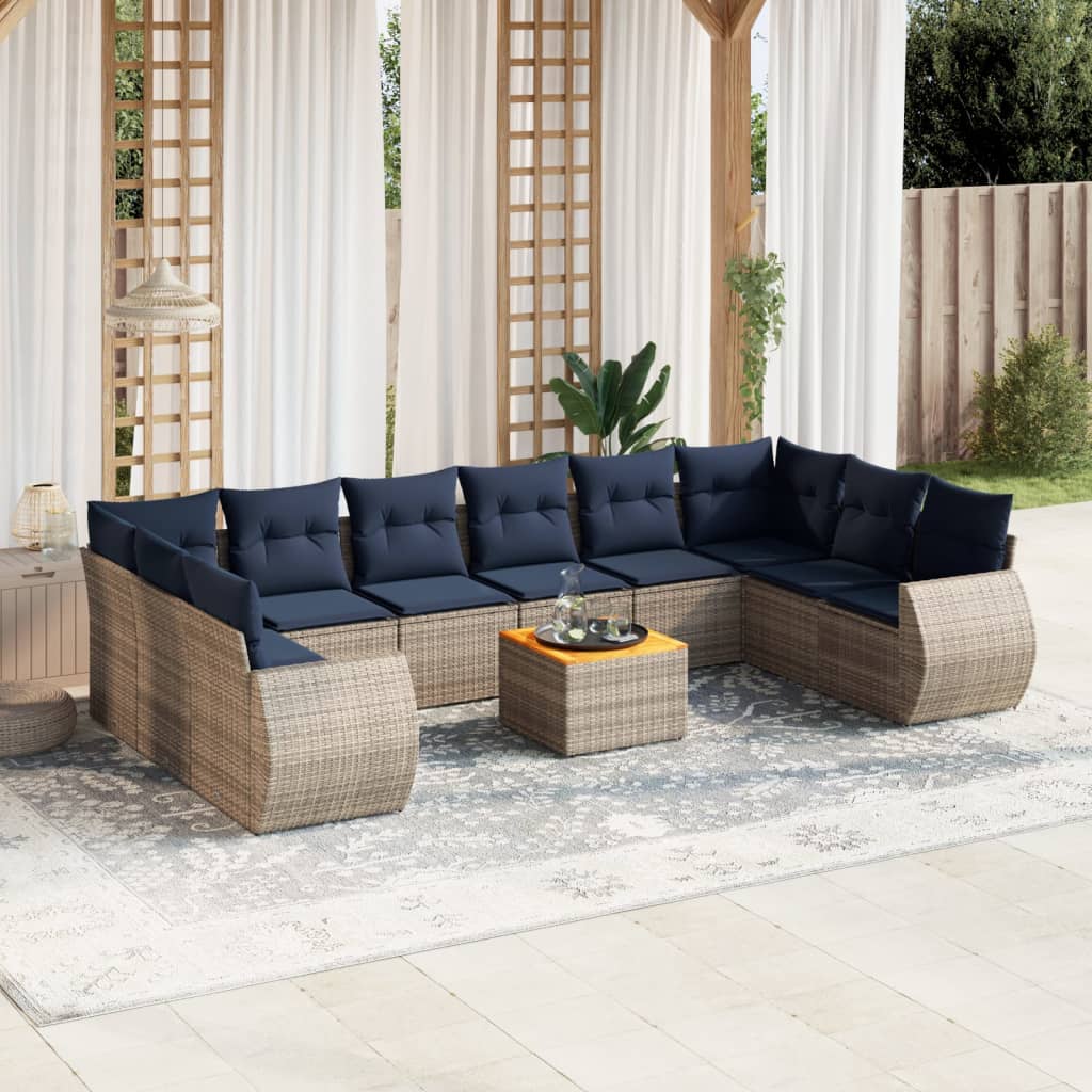 Conjunto de sofá de jardim com 11 peças e almofadas em rattan sintético cinza