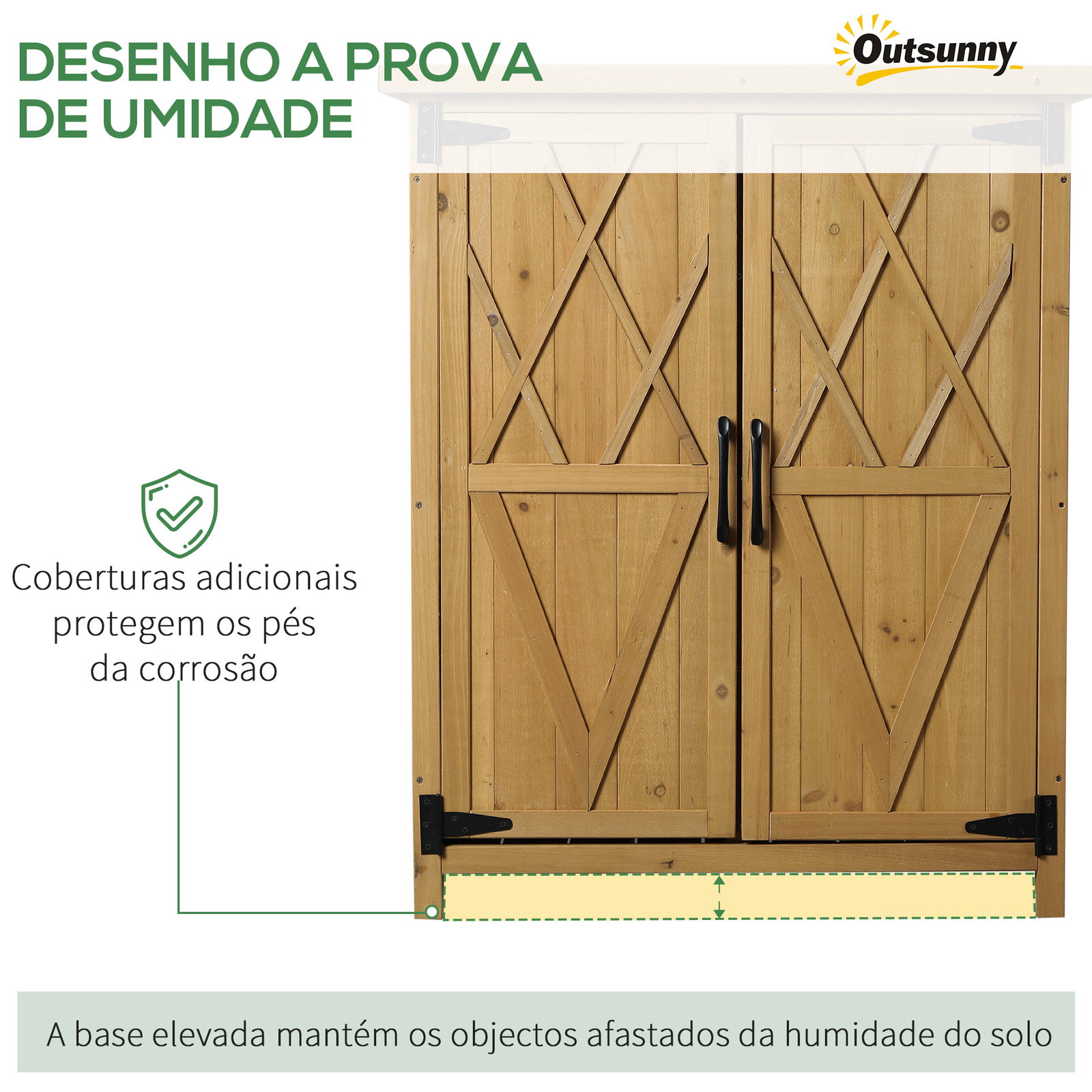 Abrigo de Jardim em Madeira, 75x40x90 cm Armazenamento de Ferramentas, com 4 Prateleiras 2 Portas e Telhado de Aço Galvanizado M