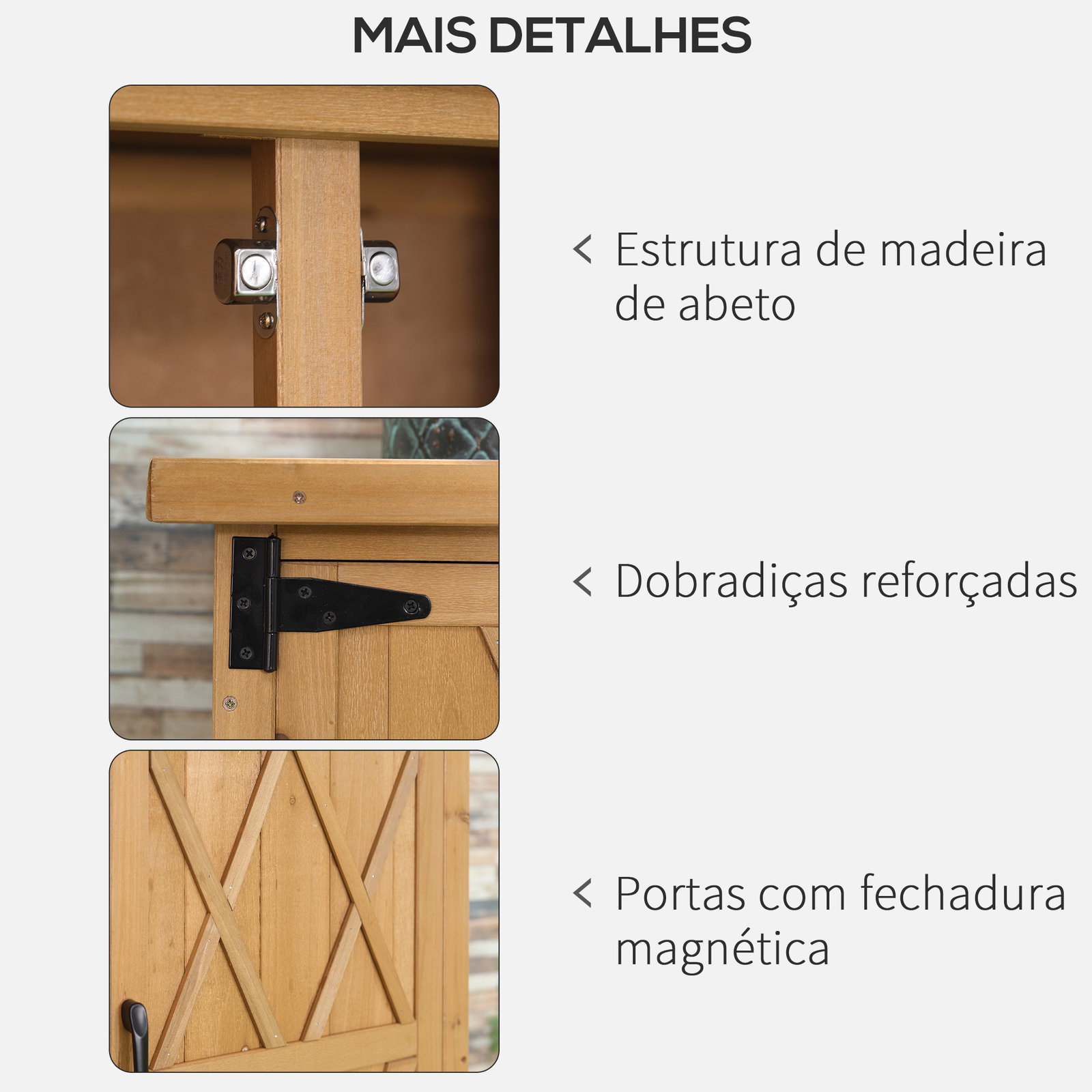 Abrigo de Jardim em Madeira, 75x40x90 cm Armazenamento de Ferramentas, com 4 Prateleiras 2 Portas e Telhado de Aço Galvanizado M