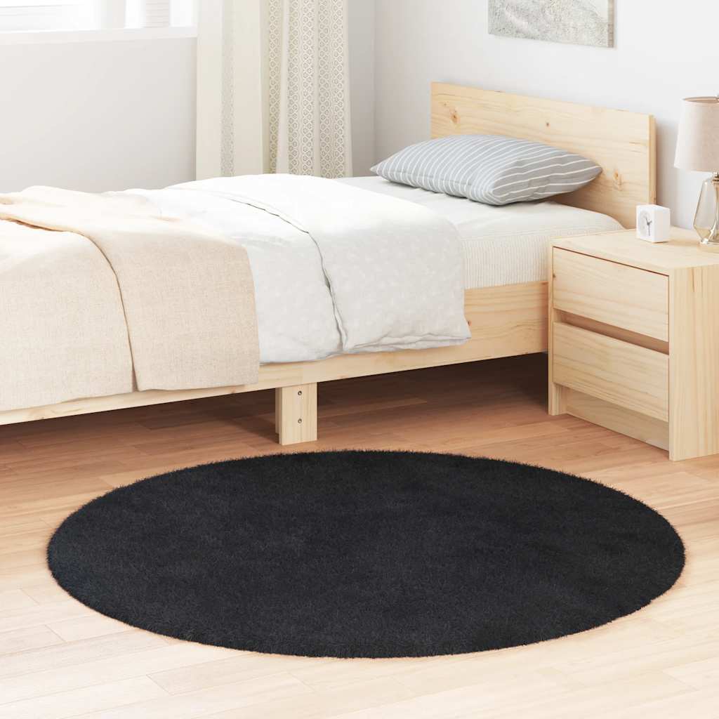 Tapete shaggy de pelo alto navarra 120x120 cm poliéster preto