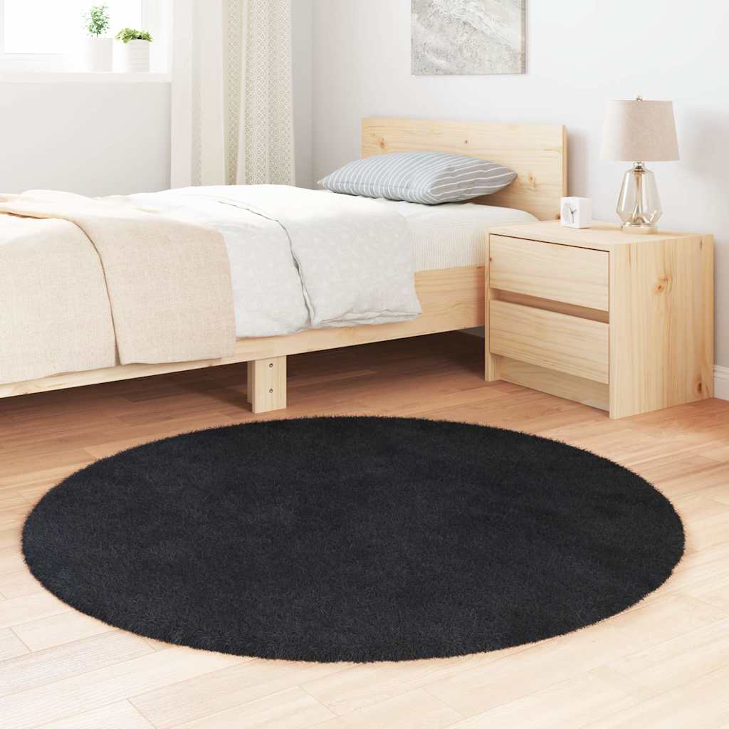 Tapete shaggy de pelo alto navarra 120x120 cm poliéster preto