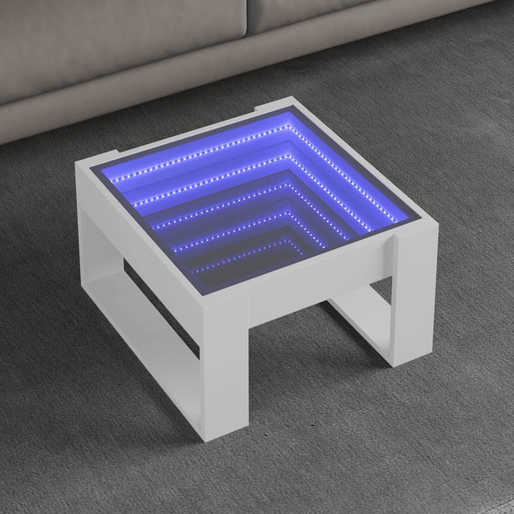 Mesa de centro luzes LED infinity 50x53x30 cm branco