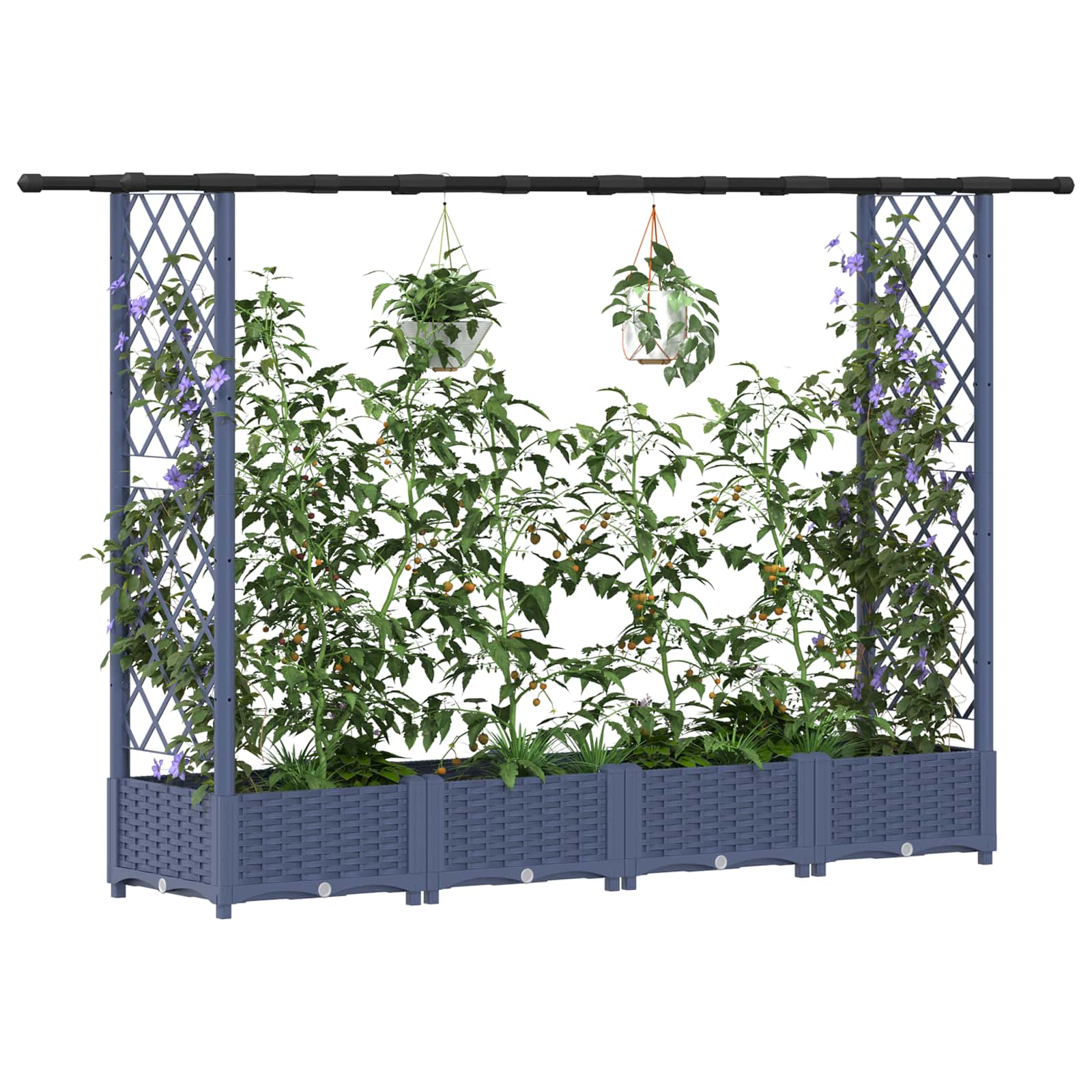 Cama elevada com treliça e telhado cinzento 203 x 40 x 121 cm