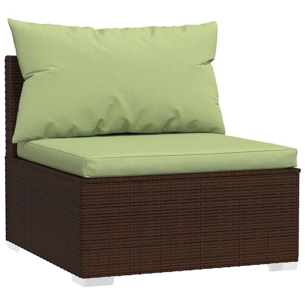 5 Pcs conjunto lounge jardim c/ almofadões vime PE castanho