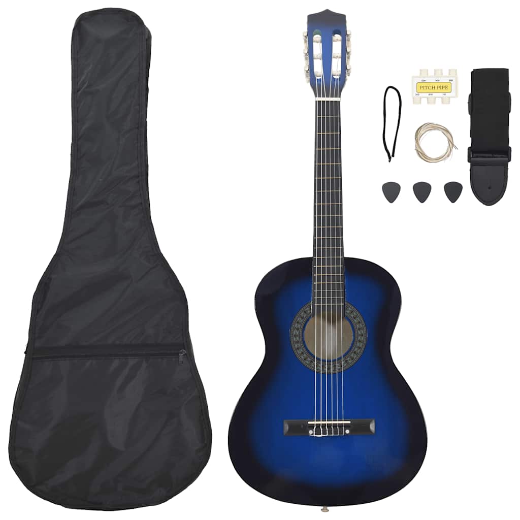 8 Pcs conjunto guitarra clássica para iniciantes 3/4 36" azul