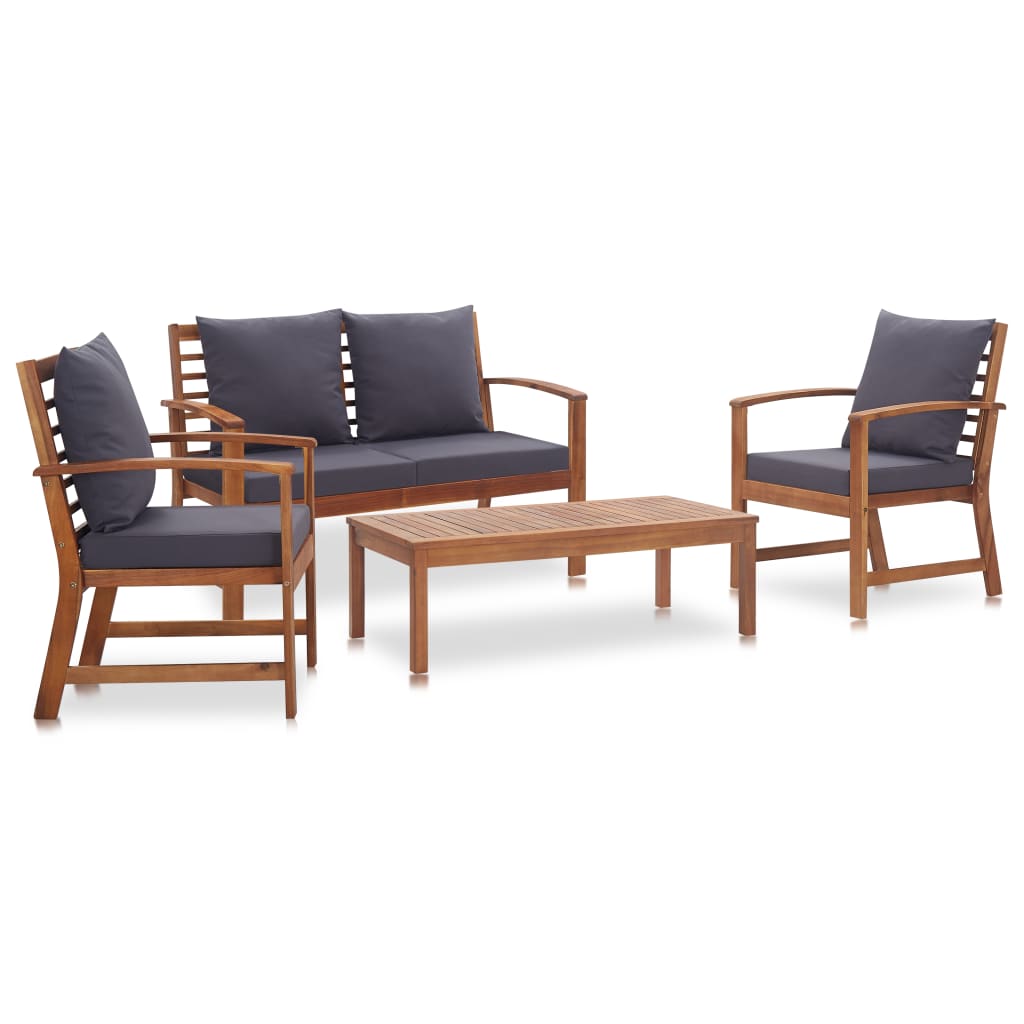 4 Pcs conjunto lounge de jardim c/ almofadões acácia maciça