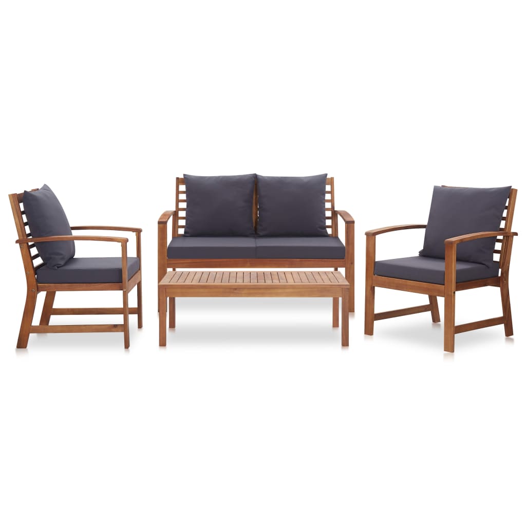 4 Pcs conjunto lounge de jardim c/ almofadões acácia maciça