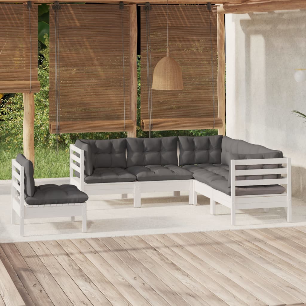 5 Pcs conjunto lounge de jardim c/ almofadões pinho branco