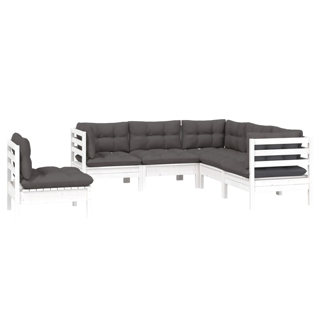 5 Pcs conjunto lounge de jardim c/ almofadões pinho branco