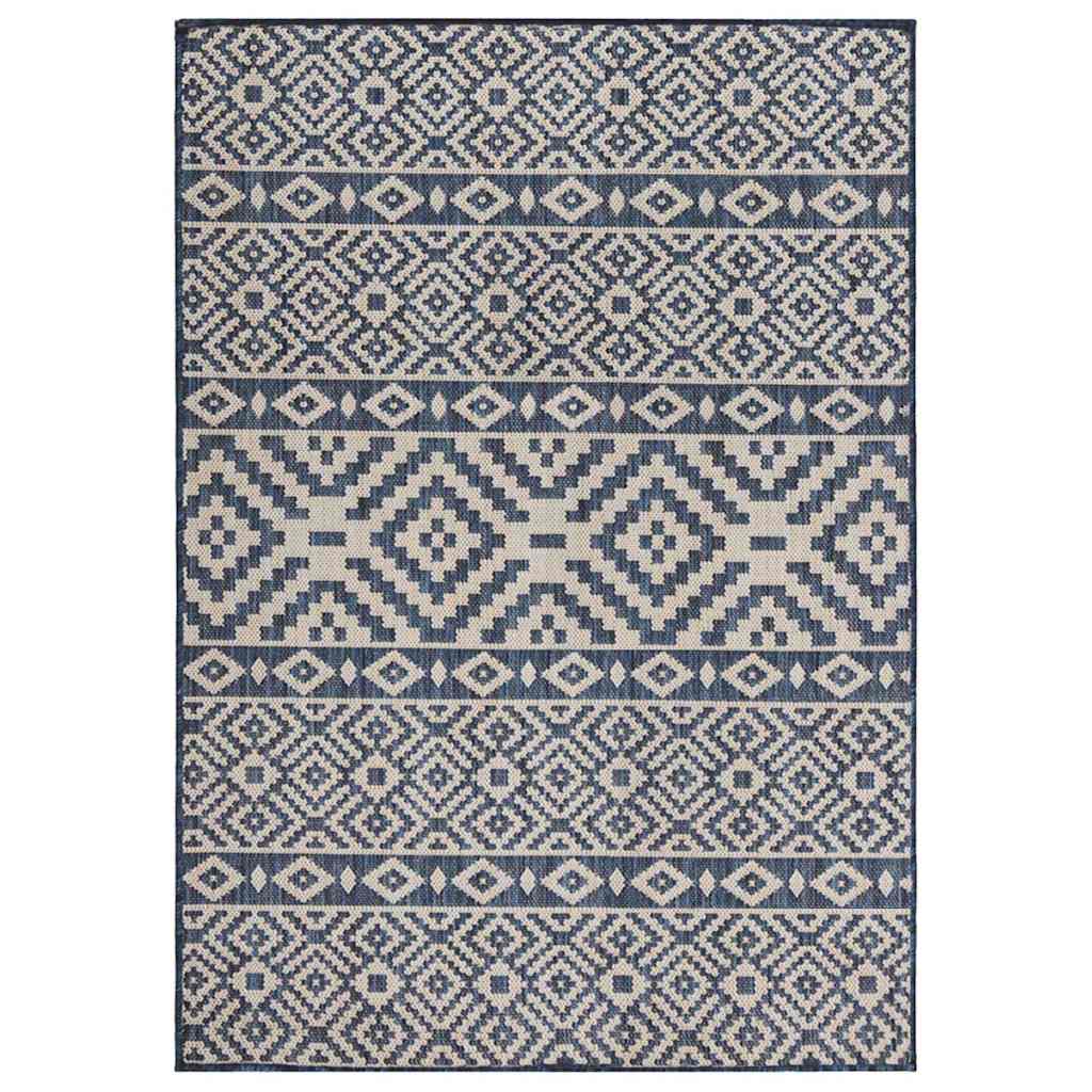 Tapete de tecido plano para exterior 160x230 cm riscas azuis