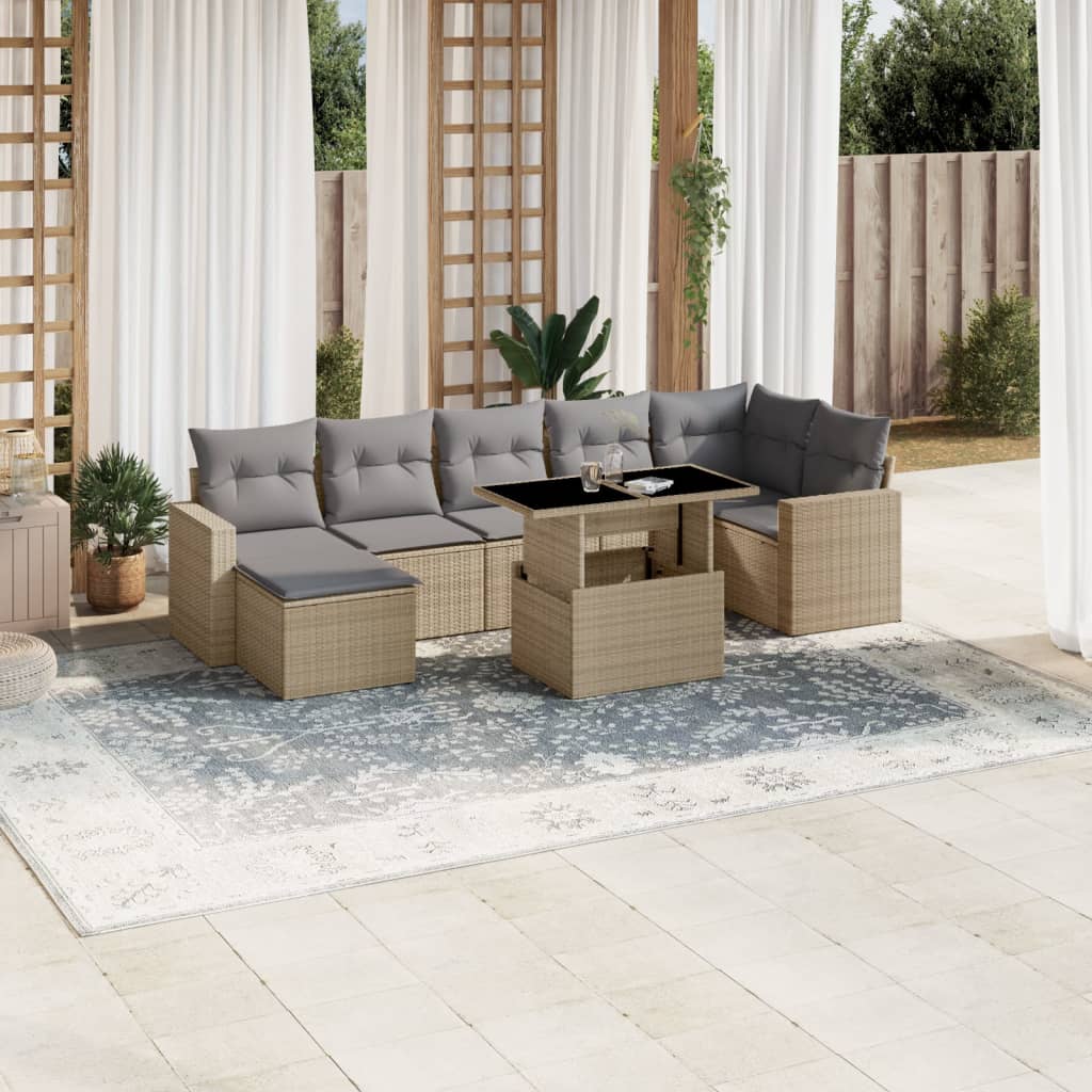8 Pcs conjunto de sofás p/ jardim com almofadões vime PE bege