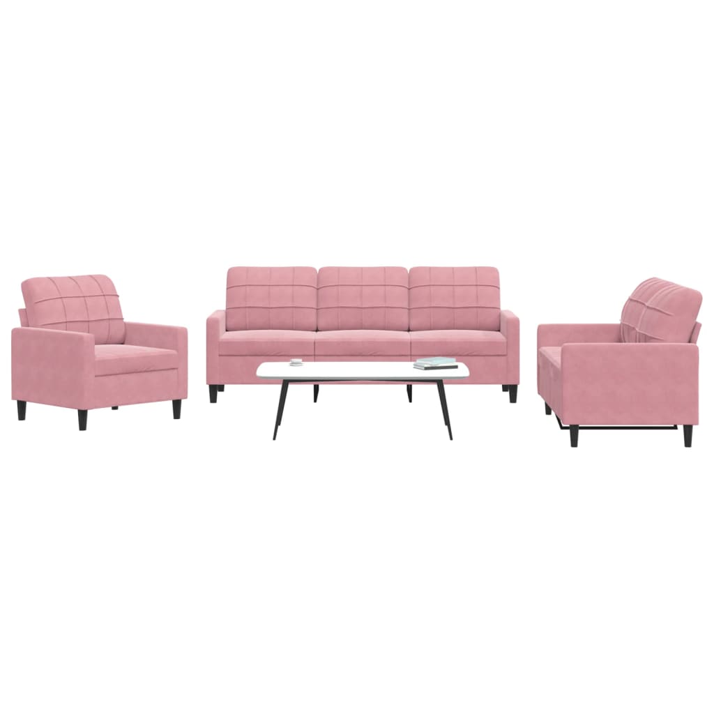 3 Pcs conjunto de sofás com almofadões veludo rosa