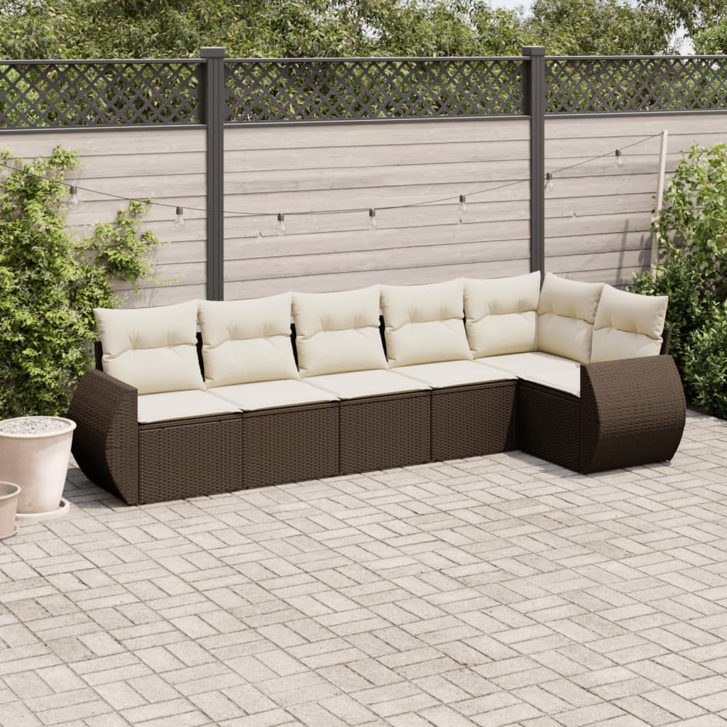 6 Pcs conjunto de sofás jardim c/ almofadões vime PE castanho