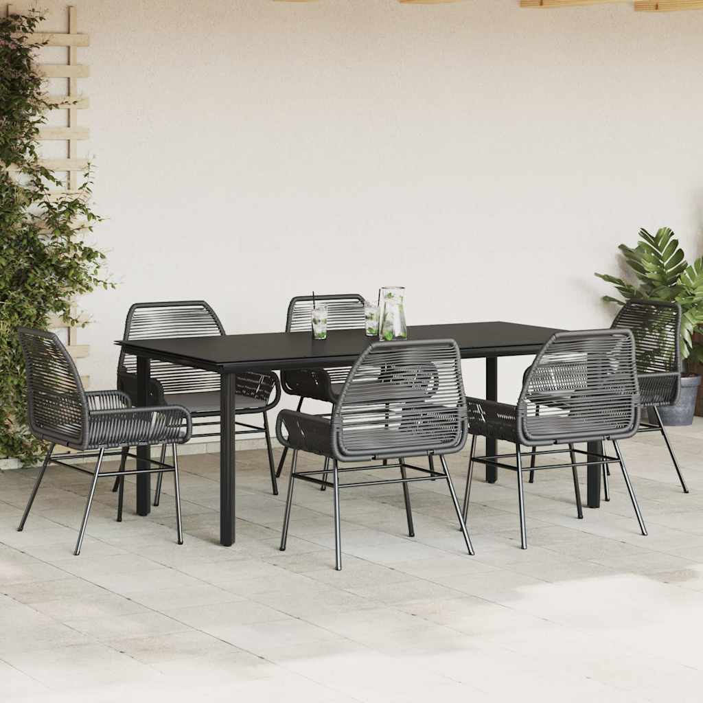 Conjunto de jantar jardim 7 peças almofadas vidro vime PE preto