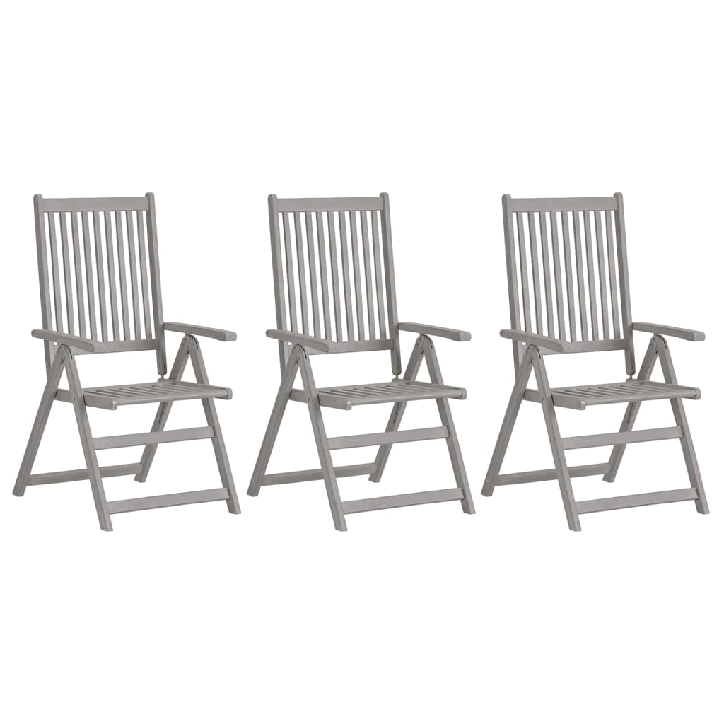 Cadeiras jardim reclináveis c/ almofadões 3 pcs acácia maciça
