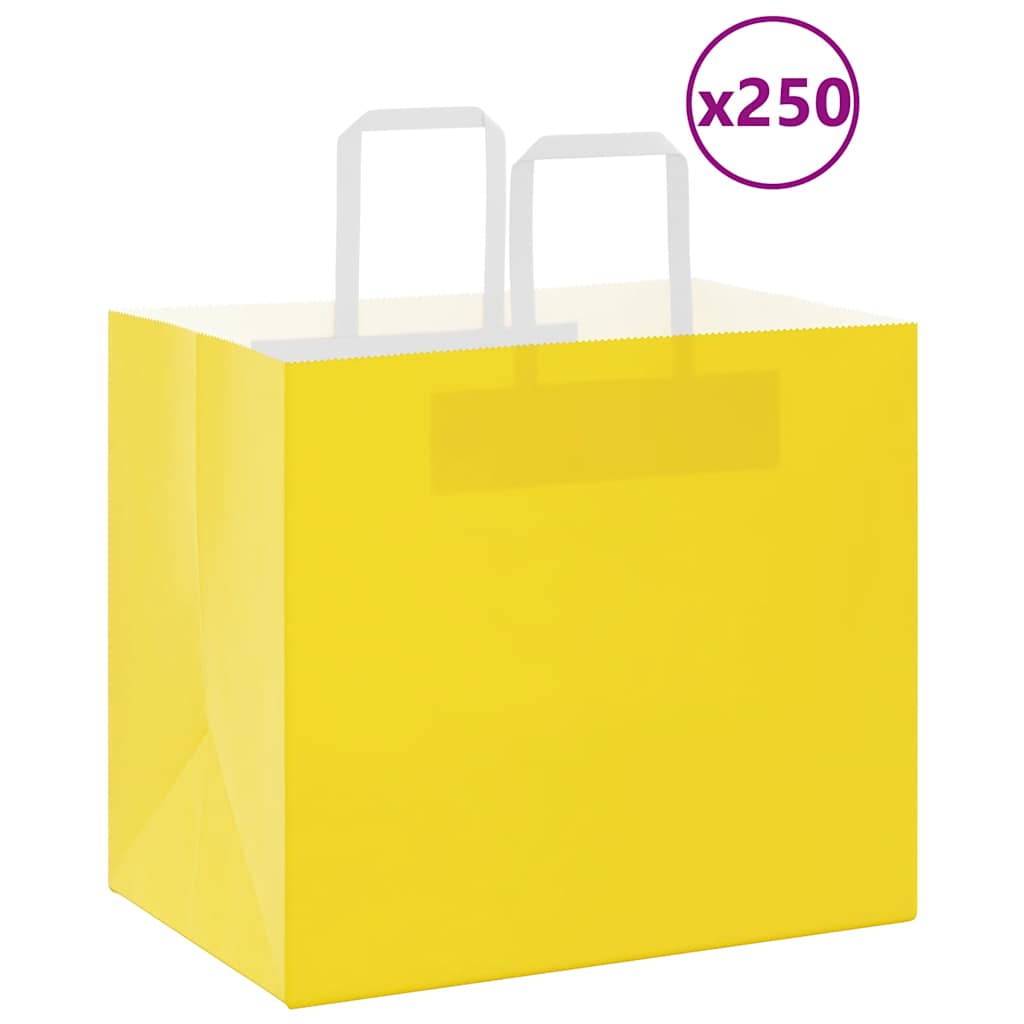 Sacos de papel 250 unid com alças amarelo 32x22x28 cm