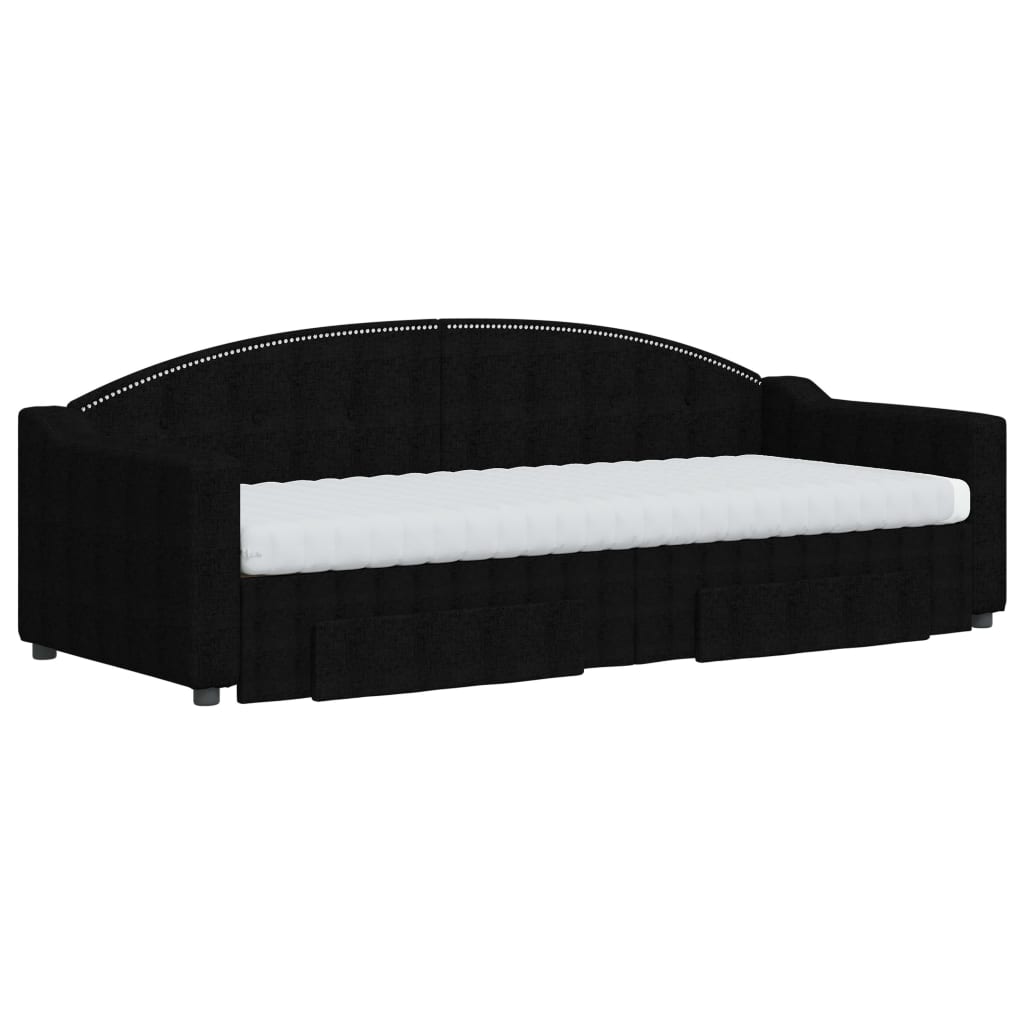 Sofá-cama com gavetão e gavetas 80x200 cm tecido preto