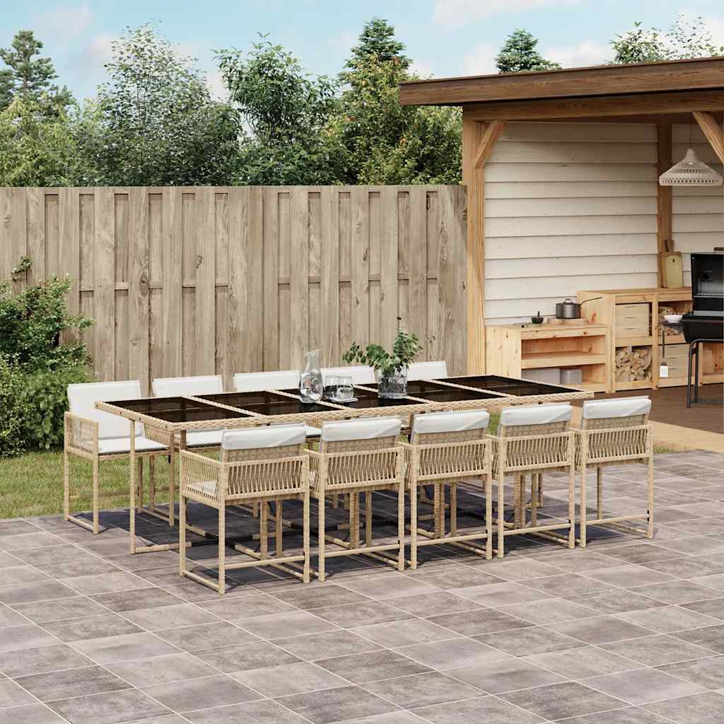 11 Pcs conjunto de jantar p/ jardim com almofadões vime PE bege