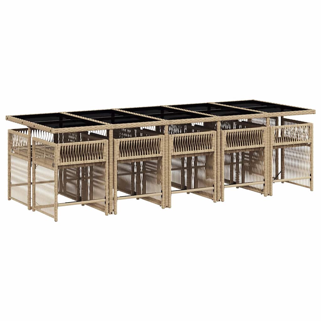 11 Pcs conjunto de jantar p/ jardim com almofadões vime PE bege