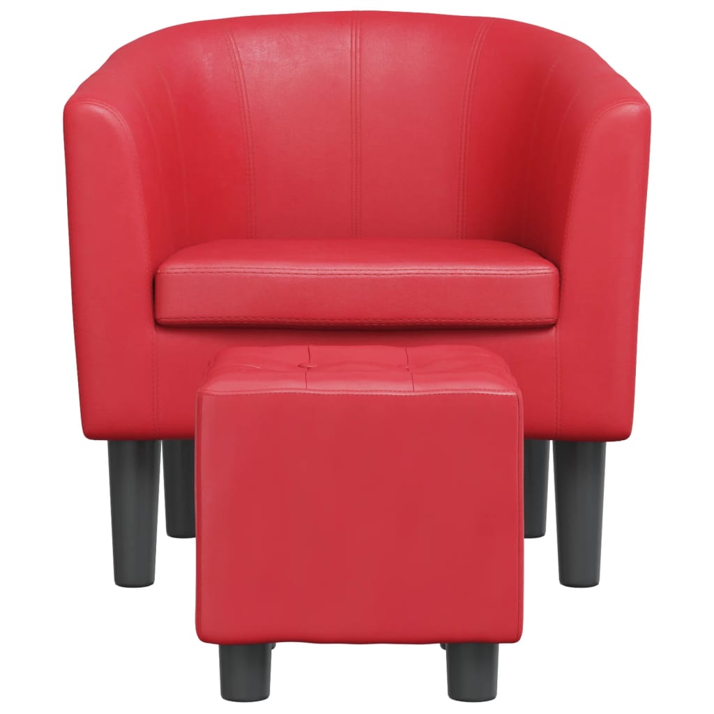 Poltrona com apoio de pés couro artificial vermelho