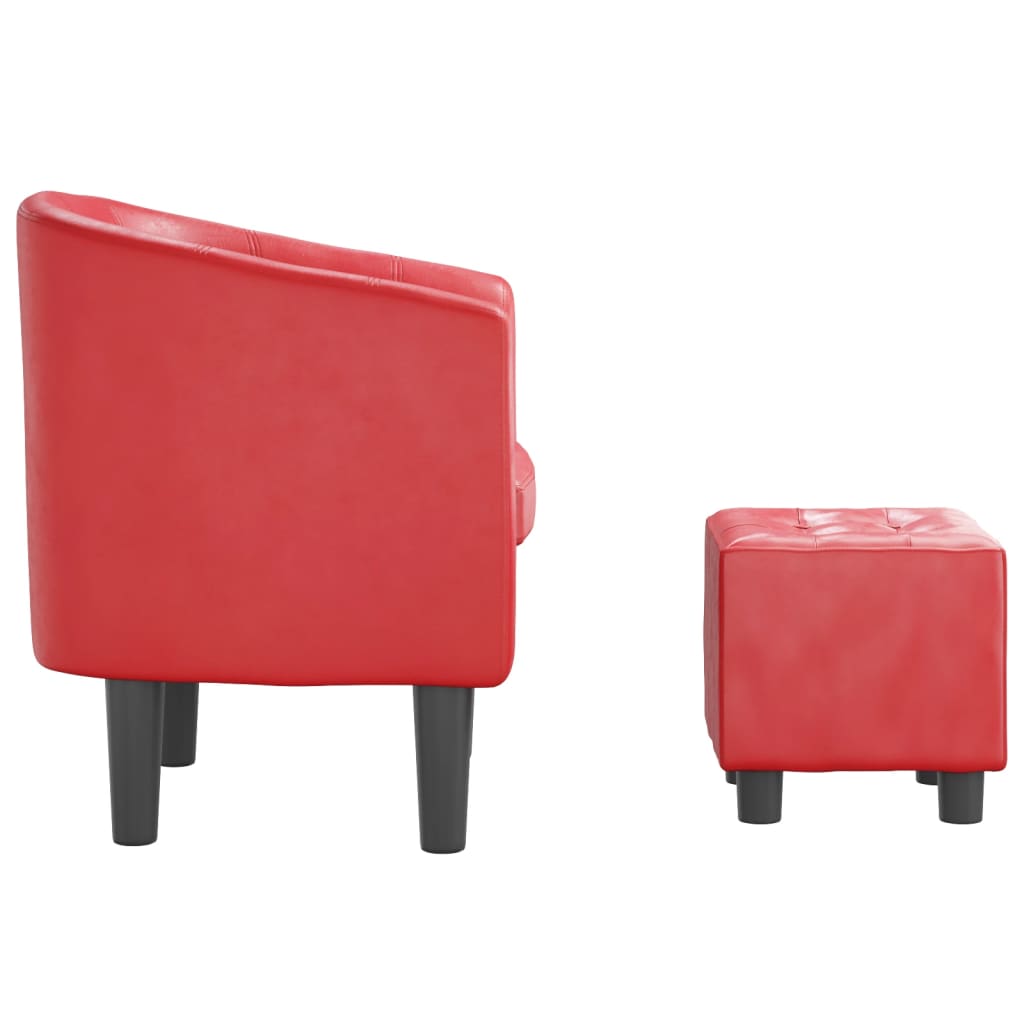 Poltrona com apoio de pés couro artificial vermelho