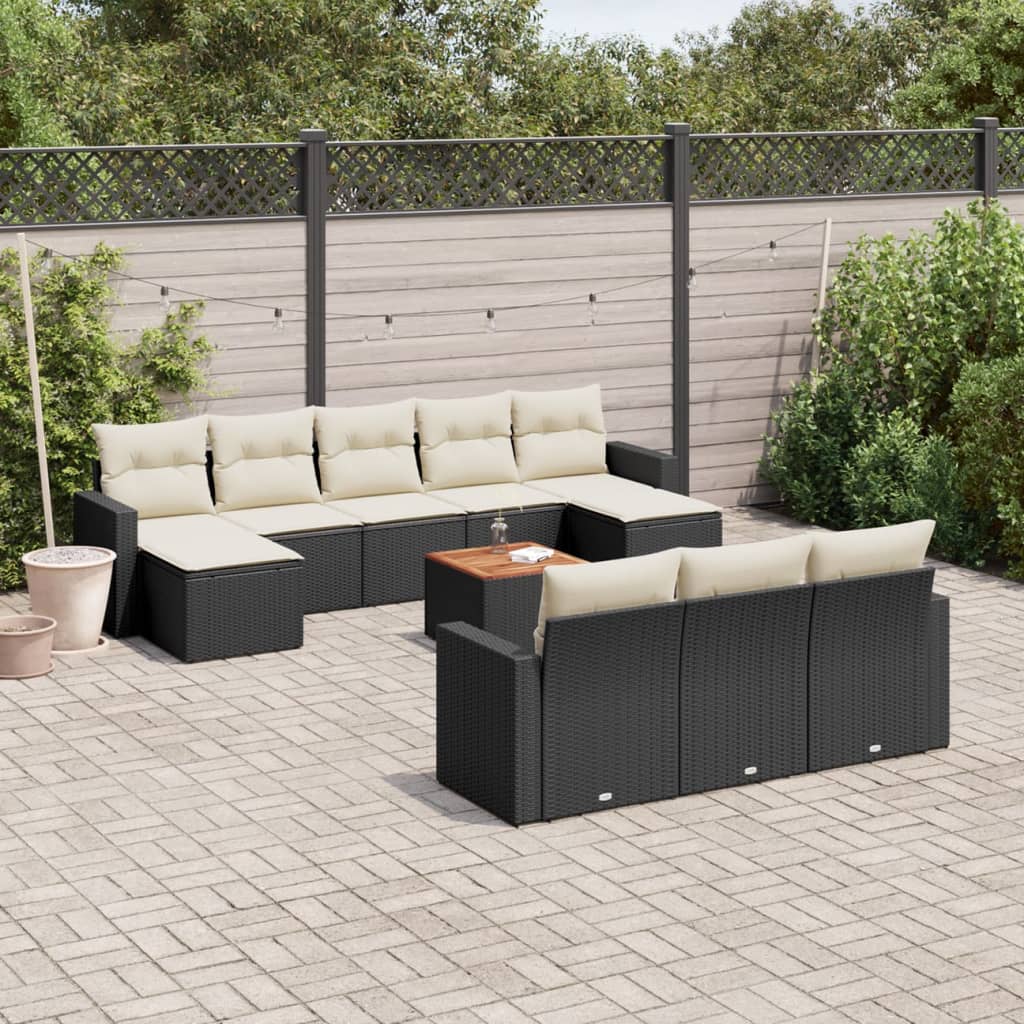 11 Pcs conjunto sofás de jardim c/ almofadões vime PE preto