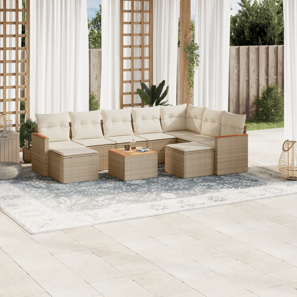 10 Pcs conjunto de sofás p/ jardim com almofadões vime PE bege