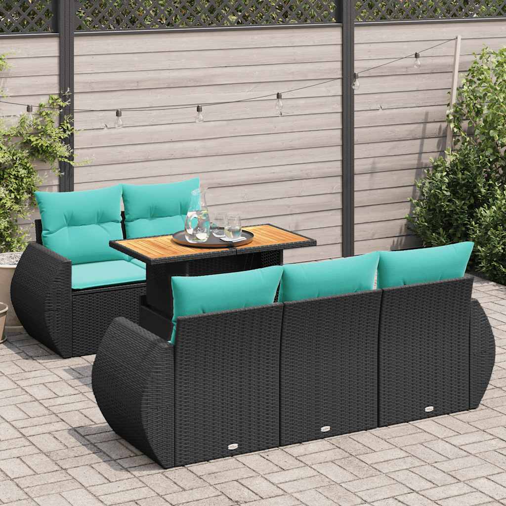 6 Pcs conjunto sofás de jardim c/ almofadões vime PE preto